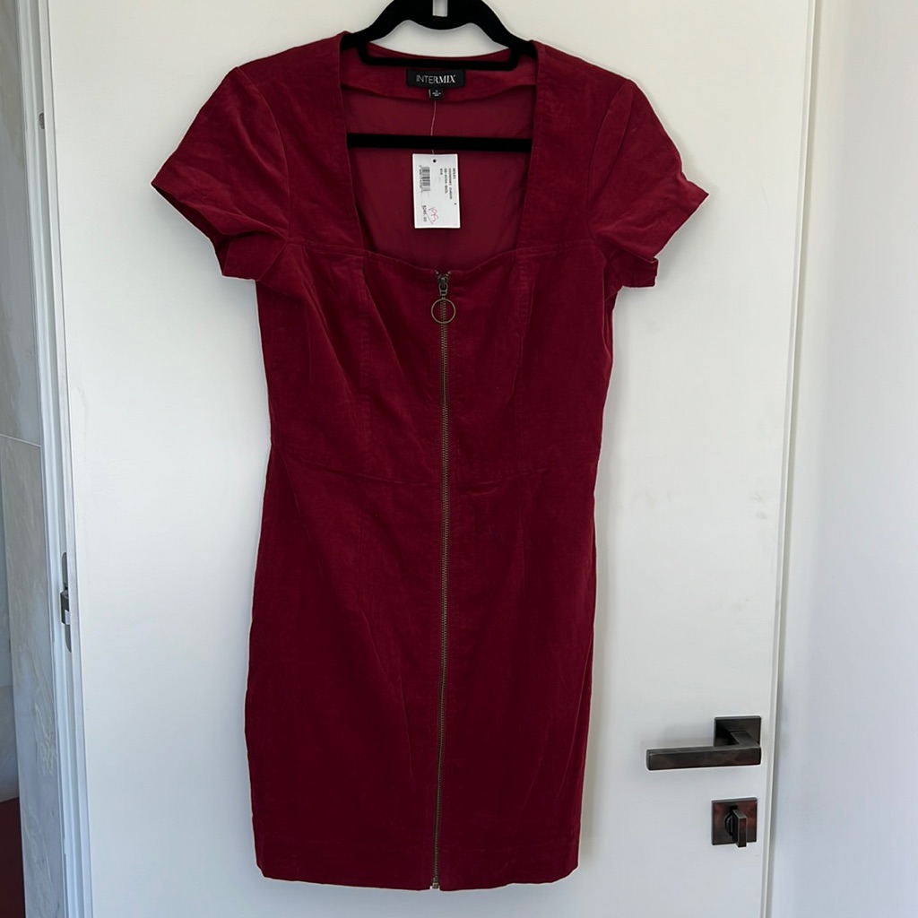 Nwt Intermix Burgundy Corduroy Dress, Zip